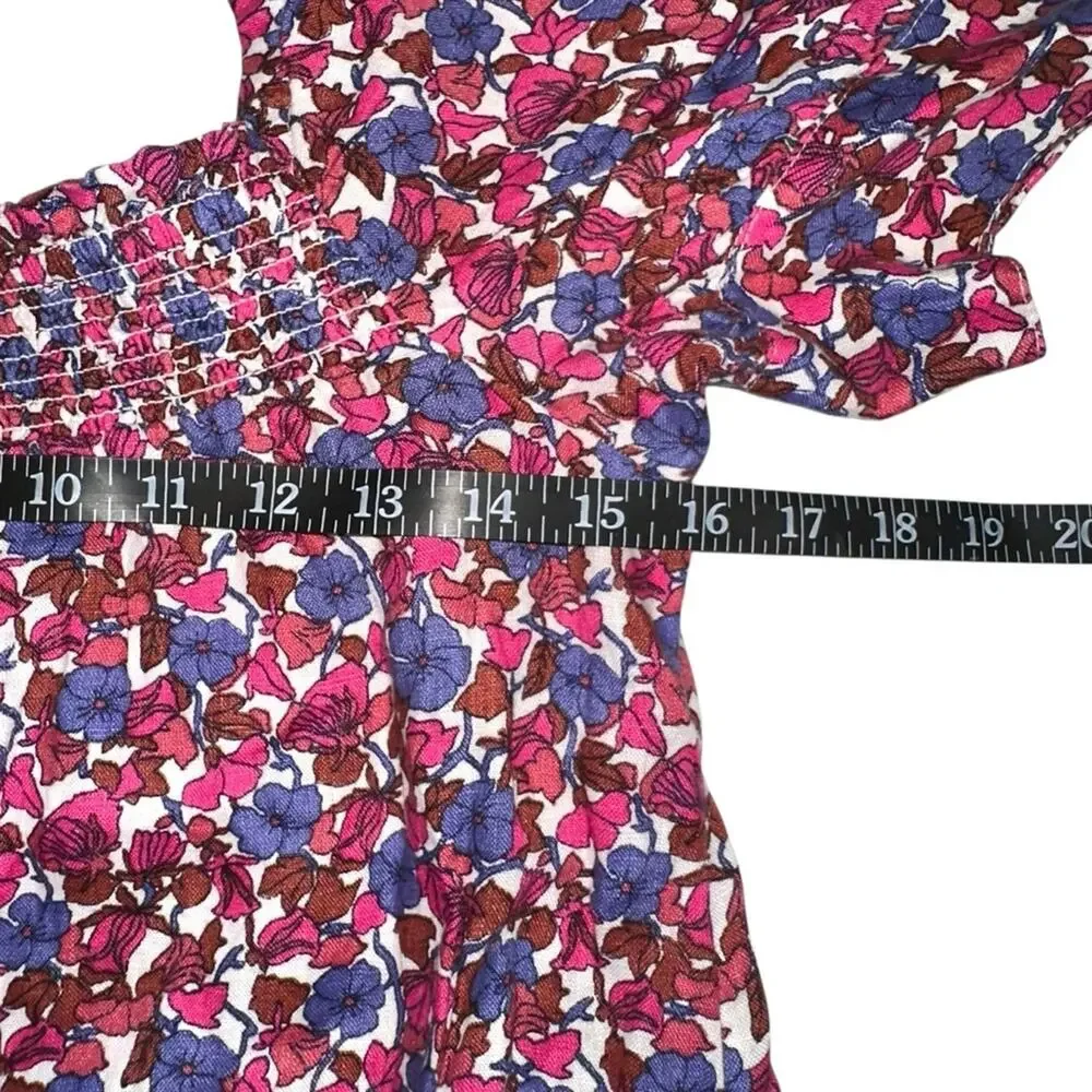 J. Crew Afternoon Linen Short Sleeve Floral Mini Dress XS in Berry Floral